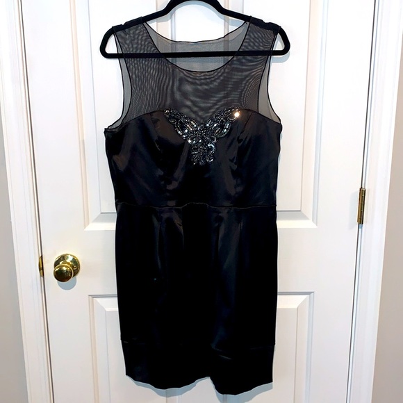 Bisou Bisou Michele Bohbot Black Mini Bodycon Semi Sheer Butterfly Sequins Sz 14 - Picture 2 of 11